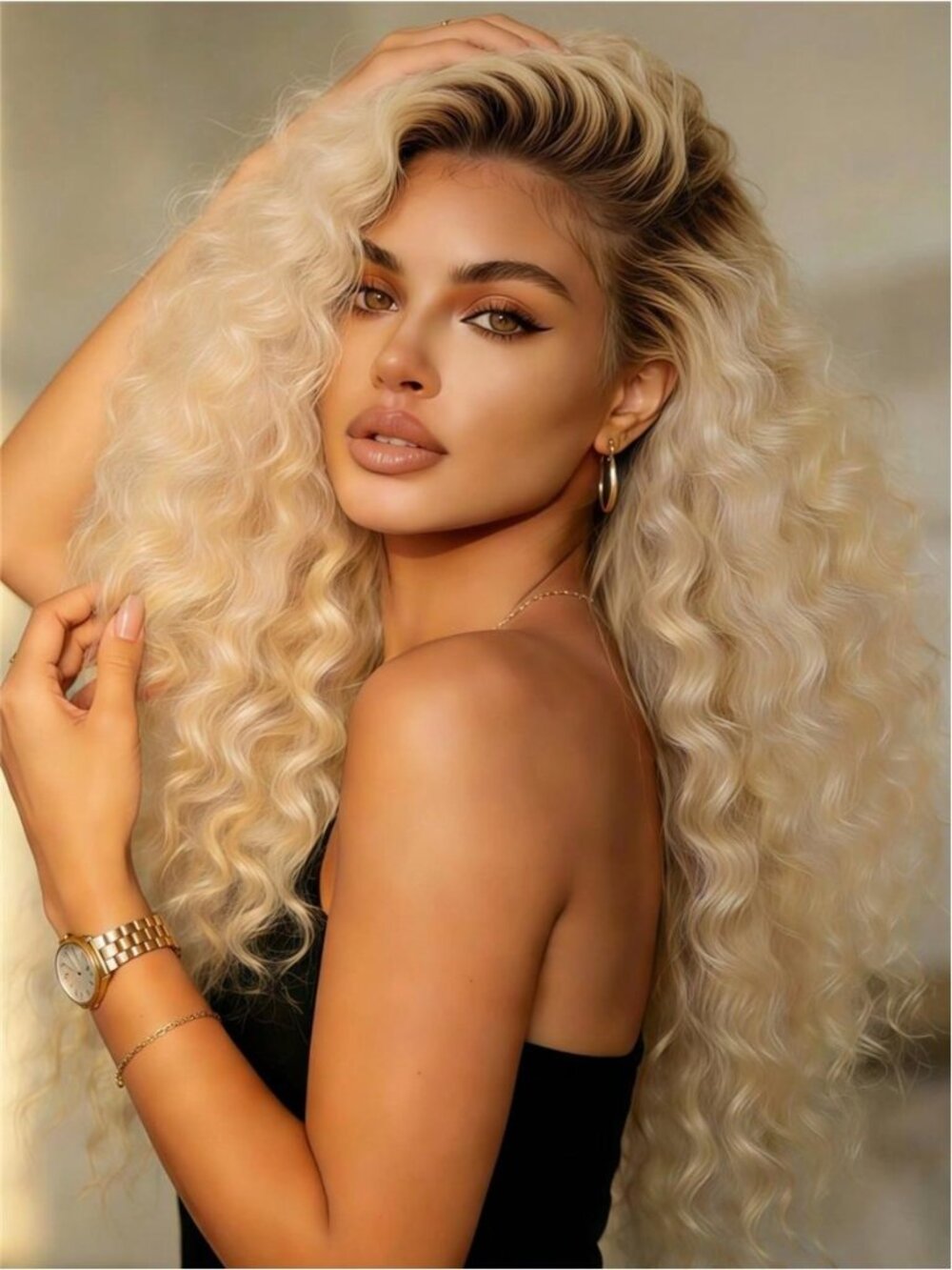 Ombre Blonde With Brown Roots 200 Density Lace Front Wigs Human Hair For